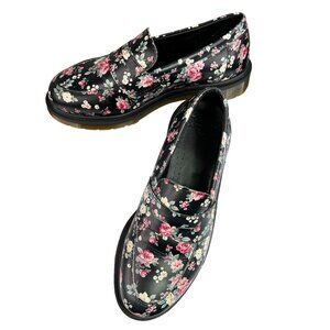 Dr Martens Addy Vtg Rose Black Pink Floral Leather Penny Loafer Docs Shoegaze 8